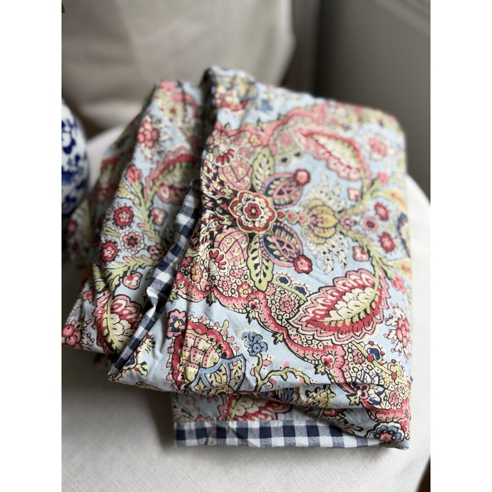 Pottery Barn Florentine Paisley Full Queen Duvet Cover Reversible Gingham